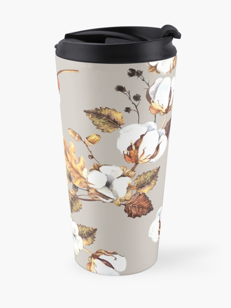 Alternate view of Gentle watercolor seamless with cotton flowers Travel Mug