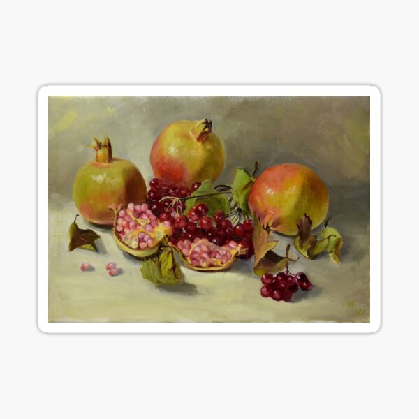 Item preview, Three pink pomegranate and leaves. Still life III designed and sold by Kabira77.