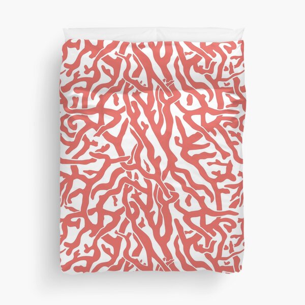 Coral Reef Pattern | Reddish Coral White Coastal Beach House Duvet Cover