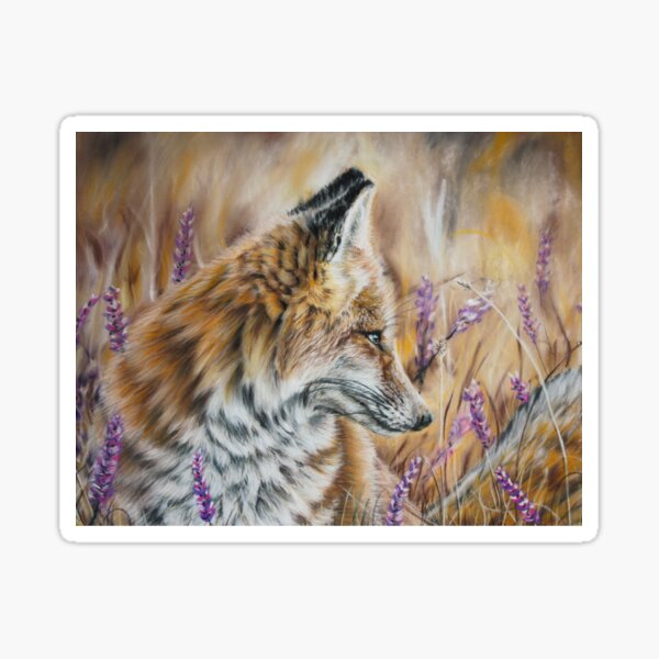 Item preview, Fox In A Field of Purple Wildflowers Pastel Drawing designed and sold by PrettyLittlePic.