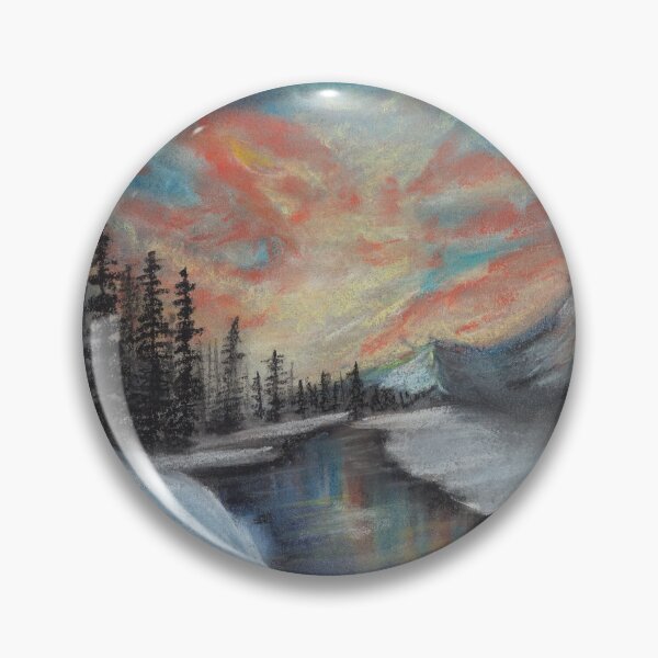 Item preview, Pastel Winter Sunset with River Trees and Snowy Mountains a Landscape in Pastels designed and sold by PrettyLittlePic.