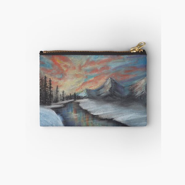 Item preview, Pastel Winter Sunset with River Trees and Snowy Mountains a Landscape in Pastels designed and sold by PrettyLittlePic.