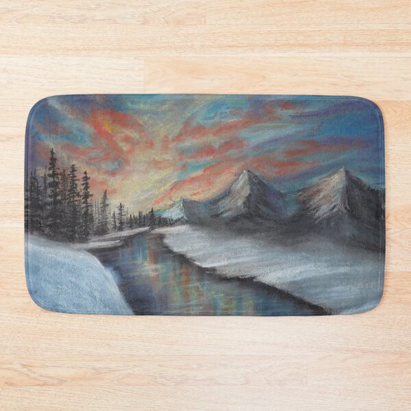 Item preview, Pastel Winter Sunset with River Trees and Snowy Mountains a Landscape in Pastels designed and sold by PrettyLittlePic.