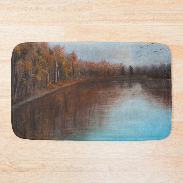 Item preview, Pastel River Landscape with Flock of Geese and Autumn Colored Trees designed and sold by PrettyLittlePic.