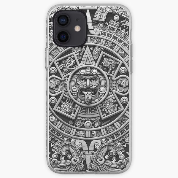 Aztec Calendar Sun Stone - Greyscale iPhone Soft Case