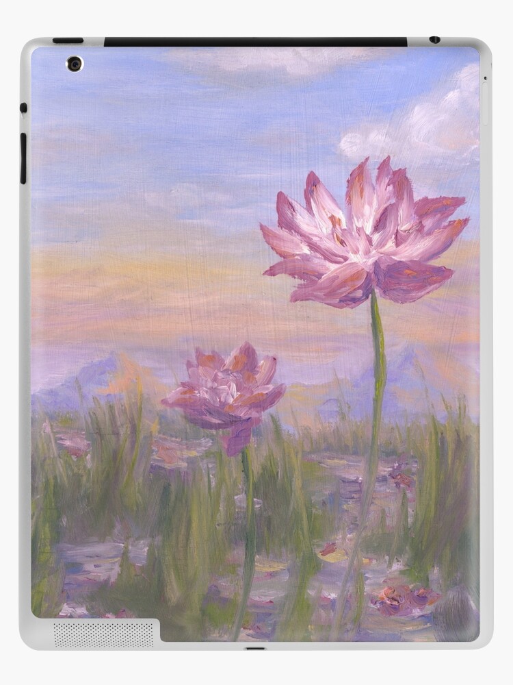 Pink Lotus Flower  Mountain Landscape Oil iPad Case & Skin for