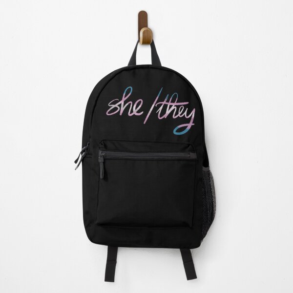 Item preview, She they pronoun pin non binary trans flag designed and sold by tragiciandesign.