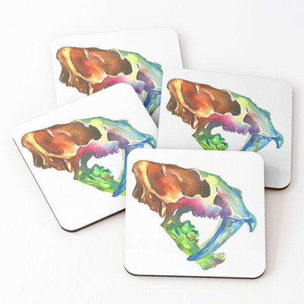 Item preview, Watercolor Fossil Sabre-Tooth Skull in Rainbow designed and sold by VivtheFish.