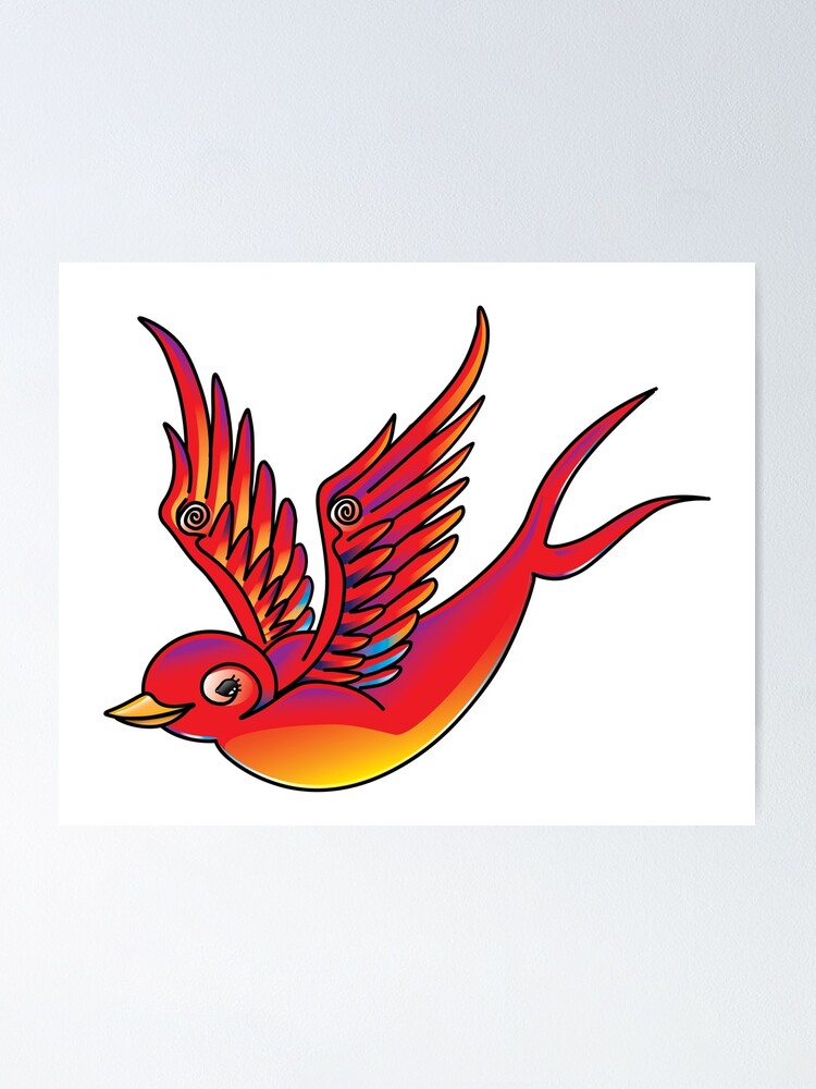 Red Bird New School Sailor Jerry Tattoo Swallow or Sparrow