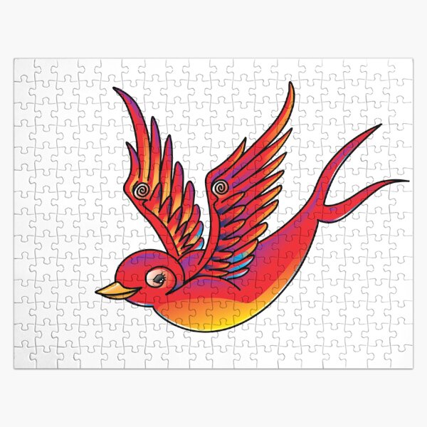 Black Bird New School Style Sailor Jerry Tattoo Swallow Or Sparrow Jigsaw Puzzle By Godfodder Redbubble