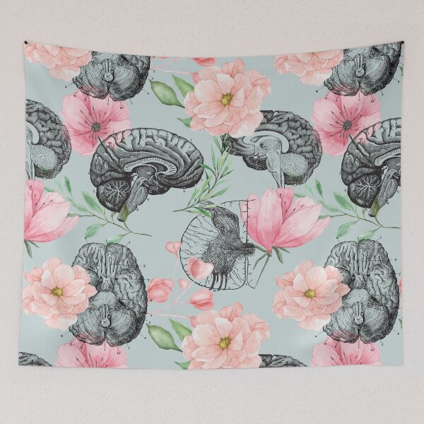 Item preview, Sage Green Brain Anatomy Flower Pattern  designed and sold by allexieee.