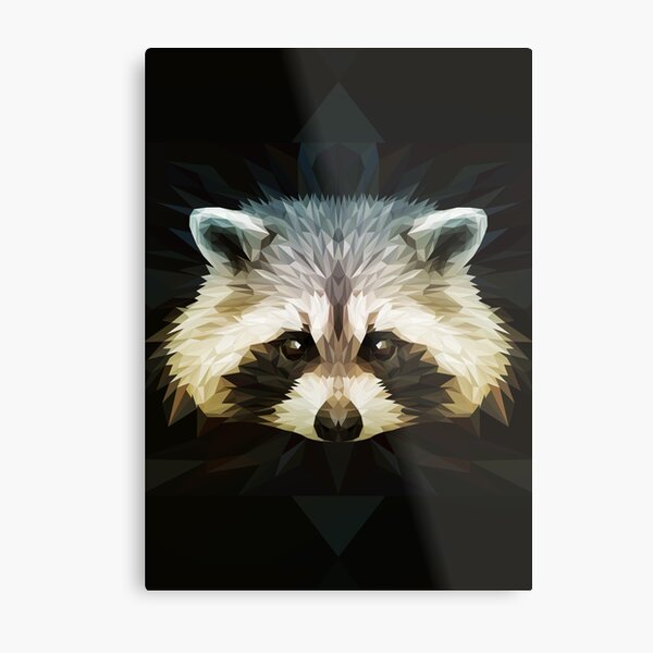 Racoon Low-poly Metal Print