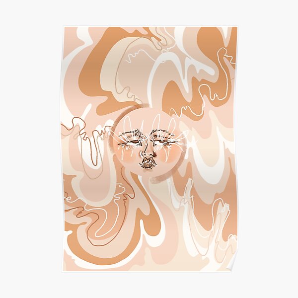 Trippy Neutral Beige, Tan, Cream, Brown 60's/70's Inspired Sun Poster