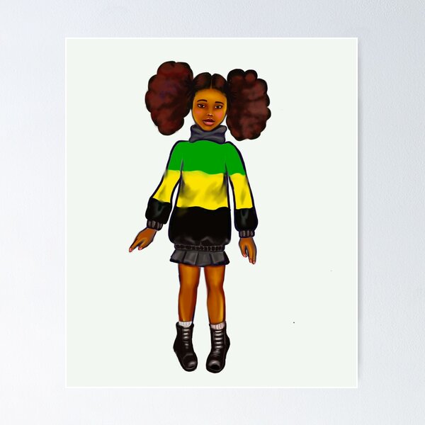 Item preview, Jamaica jumper - manga anime Jamaican girl with colours of Jamaican flag in black green and yellow designed and sold by Artonmytee.