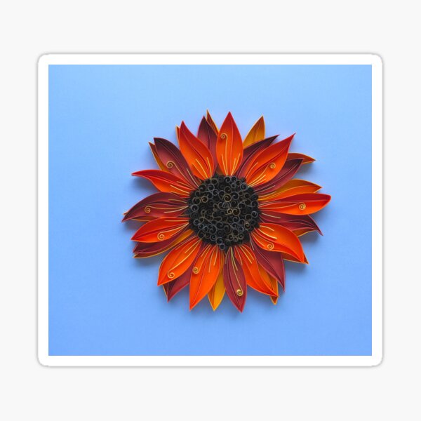 Sunflower in Red and Orange on a blue background | Phoenix Sticker