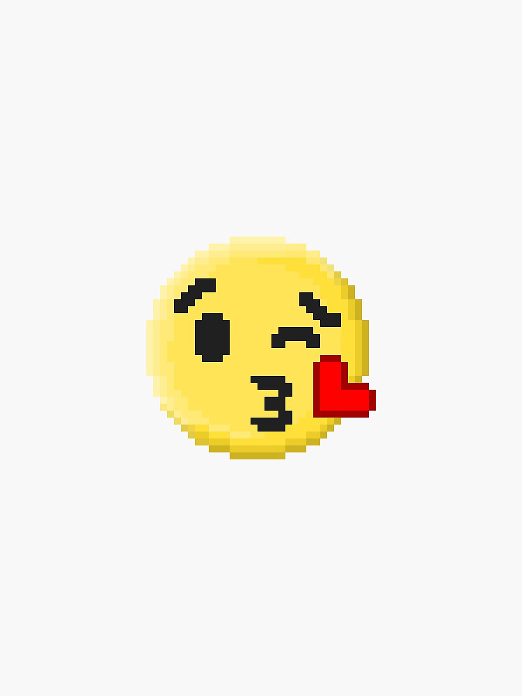 "Winking Kissing Face Emoji Blowing Heart Pixel Art" Sticker for Sale