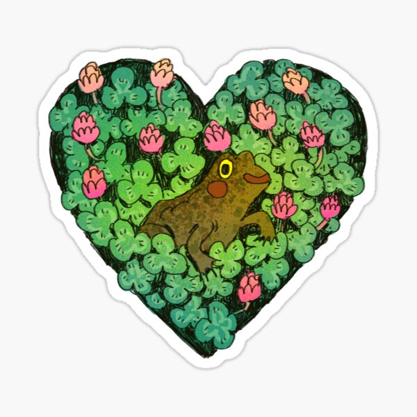 Frog in Clover Patch Heart Sticker