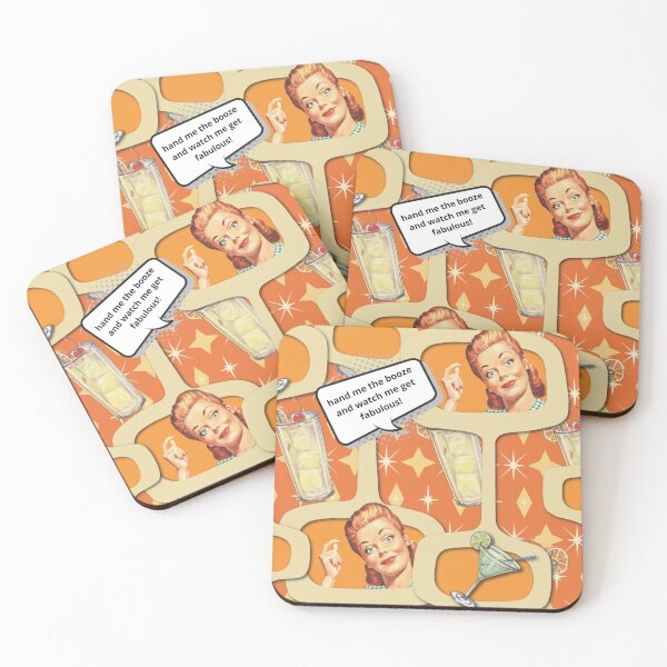 Vintage Retro 1950s Mid Century Modern Atomic Housewife Hand Me The Booze Coasters (Set of 4)