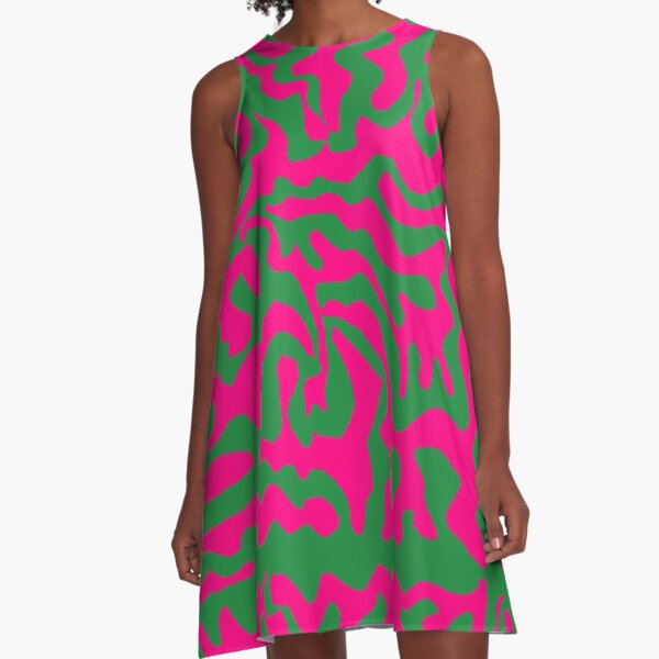 pink and green abstract pattern A-Line Dress