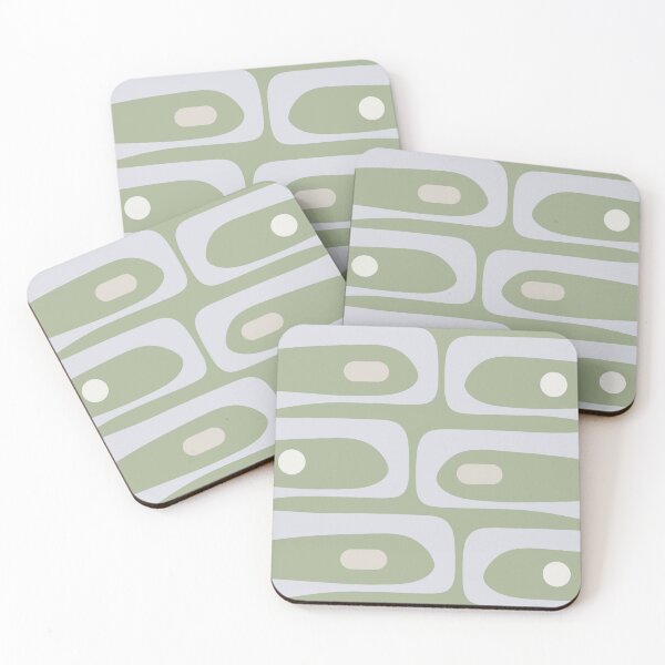 Aperçu de l'œuvre Mid Century Modern Piquet Motif minimaliste abstrait en vert sauge, gris argent clair et beige créée et vendue par kierkegaard.