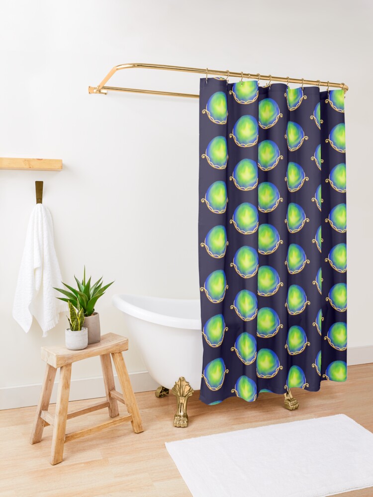Thumbnail 3 of 5, Shower Curtain, Cradled Globes - Terra Gold designed and sold by StephOBrien.