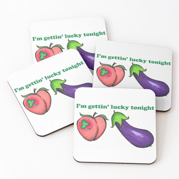 Item preview, Copy of Peach and Eggplant Emojis - I'm Gettin' Lucky Tonight designed and sold by The White Bat.
