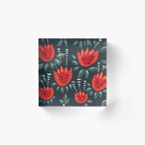 Beautiful Red Abstract Tulip Pattern Acrylic Block