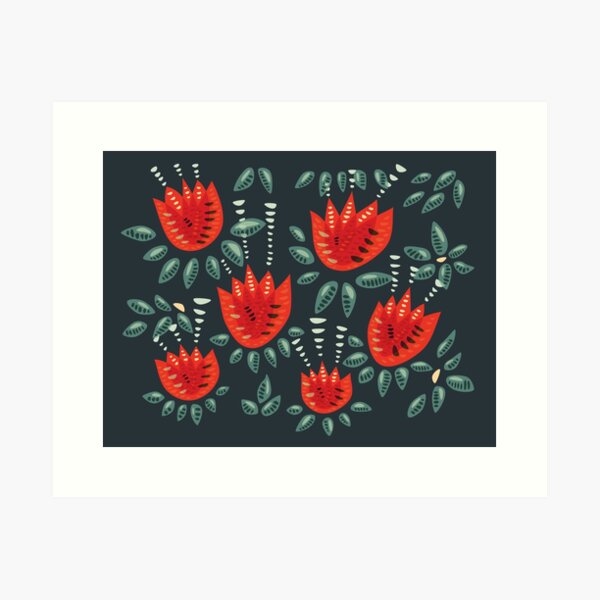Beautiful Red Abstract Tulip Pattern Art Print