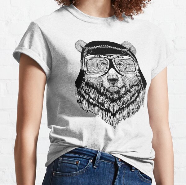 Troublemaker bear biker graphic, vintage grizzly bear graphic, motorbike, rider, cool teddy bear Classic T-Shirt