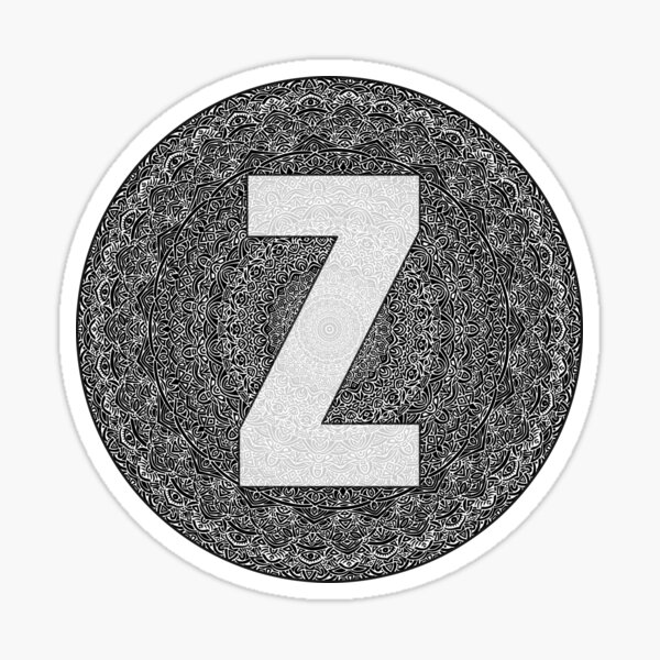 "Z" Monogram Letter Sticker! // Mandala Design Pattern Round Circle Detailed Unique Sticker