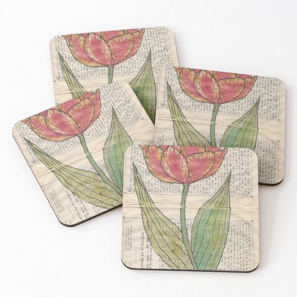 Item preview, Tulip on vintage book paper designed and sold by Egle Kristensen.