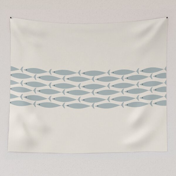 Item preview, Fish Stripe 6 - Minimalist Mid Century Modern Pattern in Cream and Light Blue-Grey designed and sold by kierkegaard.