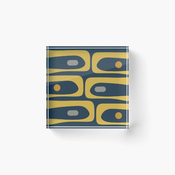 Artikelvorschau, Mid Century Modern Piquet Abstraktes minimalistisches Muster in hellem und dunklem Senf, Marineblau und Grau entworfen und verkauft von kierkegaard.