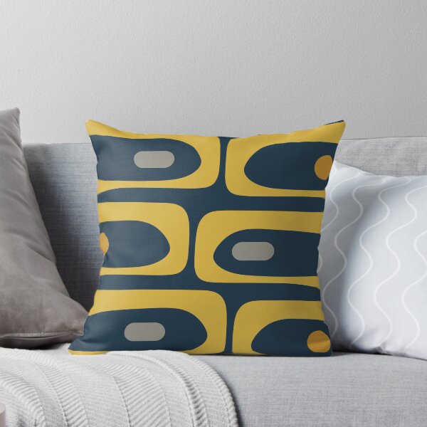 Aperçu de l'œuvre Mid Century Modern Piquet Motif minimaliste abstrait en moutarde clair et foncé, bleu marine et gris créée et vendue par kierkegaard.