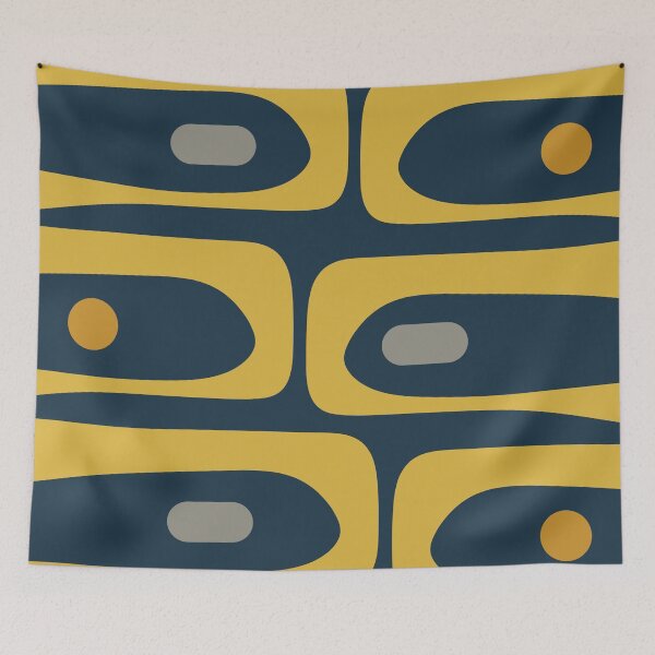 Item preview, Mid Century Modern Piquet Abstract Minimalist Pattern in Light and Dark Mustard, Navy Blue, and Grey designed and sold by kierkegaard.