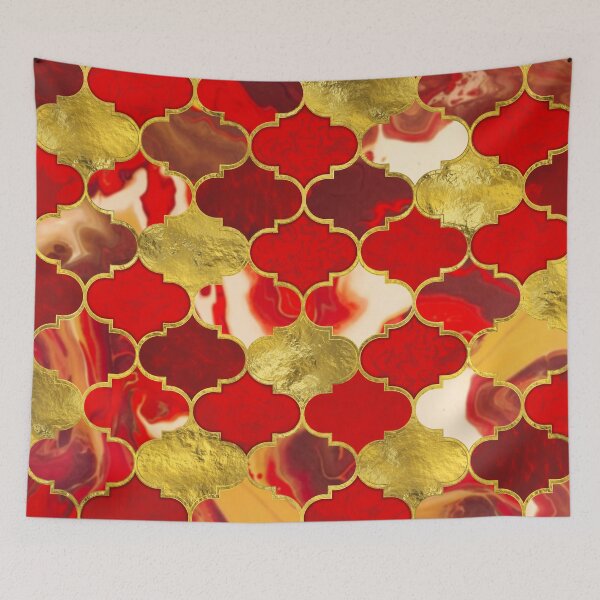Item preview, Moroccan trellis Reds and Gold designed and sold by k9printart.