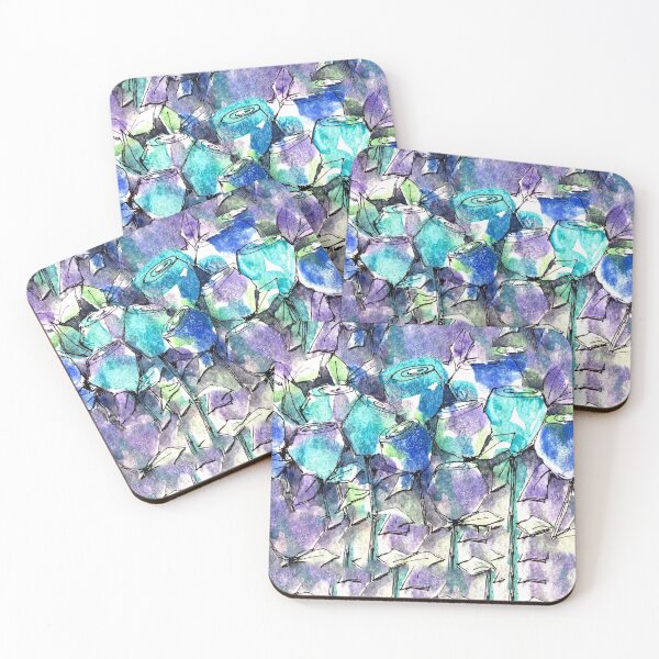 Item preview, Flower Cluster Watercolor Art with Teals, Purples and Blues designed and sold by bryanmcclelland.