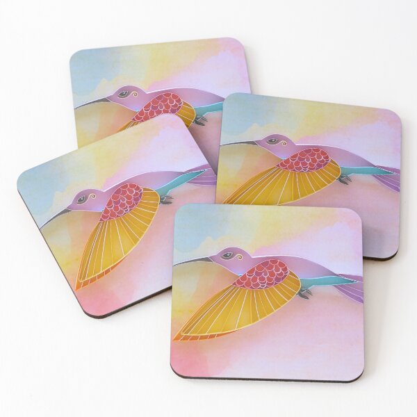 Item preview, Yellow and Purple Hummingbird on Rainbow Background designed and sold by TambellaArts.