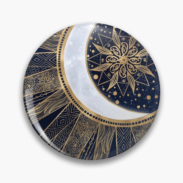 Item preview, Blue Gold Sun Moon Mandala Doodling Art designed and sold by NdesignTrend.