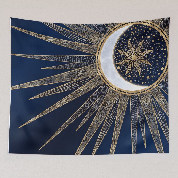 Item preview, Blue Gold Sun Moon Mandala Doodling Art designed and sold by NdesignTrend.