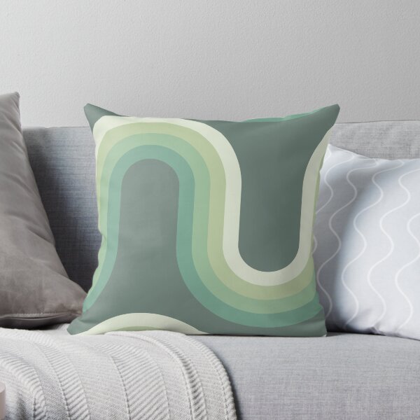 70s Pattern Waves Old Soft Green Pattern Throw Pillow