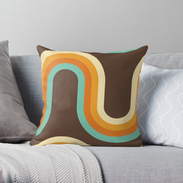 70s Pattern Waves Brown Orange Teal Tones Pattern Throw Pillow