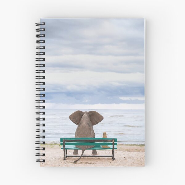 Item preview, elephant and dog sit on a bench by the sea  designed and sold by Mike Kiev art.