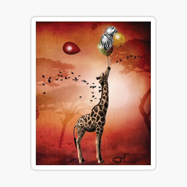 The Giraffe Travels Through Africa With Her Animal Skin Balloons Sticker