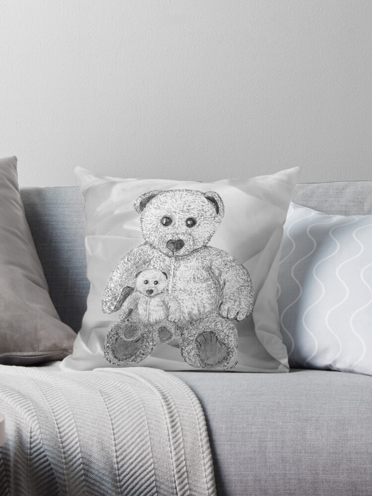 Teddy bear mother and baby hand painted black and white