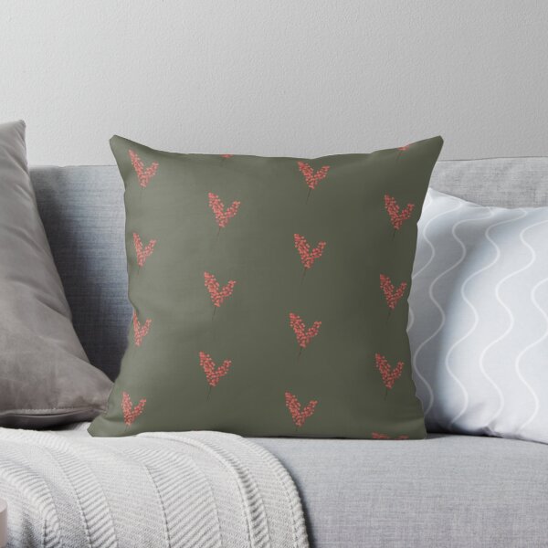 Orange Red and Green Winter Floral Throw Pillow