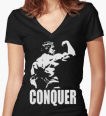 CONQUER (Arnold Back Bicep Flex) Women's Fitted V-Neck T-Shirt