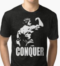 CONQUER (Arnold Back Bicep Flex) Tri-blend T-Shirt