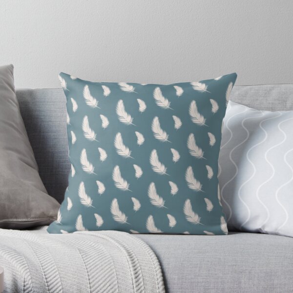 Cottage Blue Feather Throw Pillow