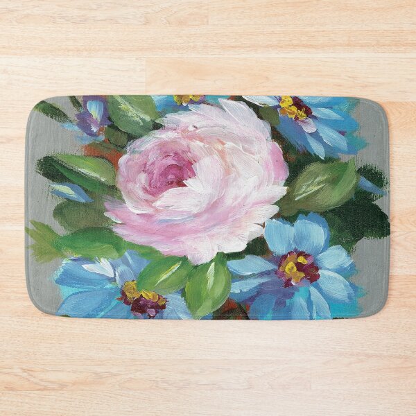 Item preview, Single Pink Rose Surrounded by Blue Flowers designed and sold by Smalltownart.